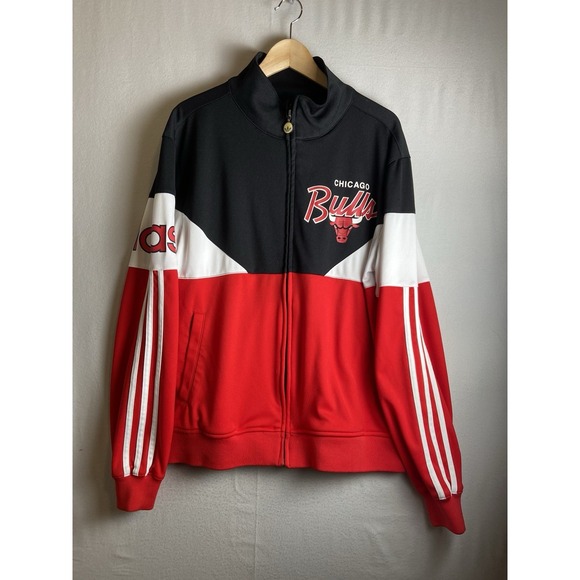 VTG Chicago Bulls Adidas Warm Up Full Zip Long Sleeve Jacket Size M "Rare" - Picture 1 of 8